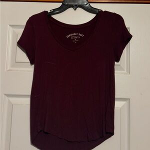 Burgundy V-neck T-shirt